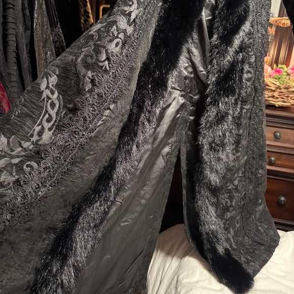 Punk Rave Brocade and Fur Coat Black Small - Picture 8 of 16
